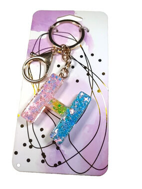 Keychain Pink Blue Acrylic Initial H Gold Tone Sparkle Glitter Fairy Gift